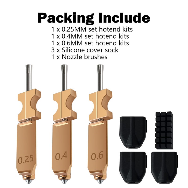 HzdaDeve 3PK Upgraded 0.25MM 0.4MM 0.6MM Hotend Kit for Flashforge AD5X Quick-Detachable Nozzle Extruder Quick Release Nozzle Heater Block Throat Tube with Extra 3PK Silicone Cover 1PK Nozzle Brush - Image 2